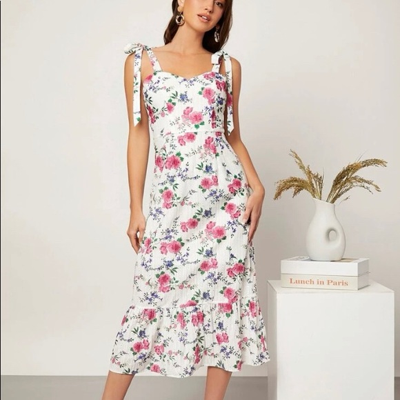 NWOT Cottagecore Schiffy Eyelet White w Pink Floral Print Sundress … - Picture 1 of 12